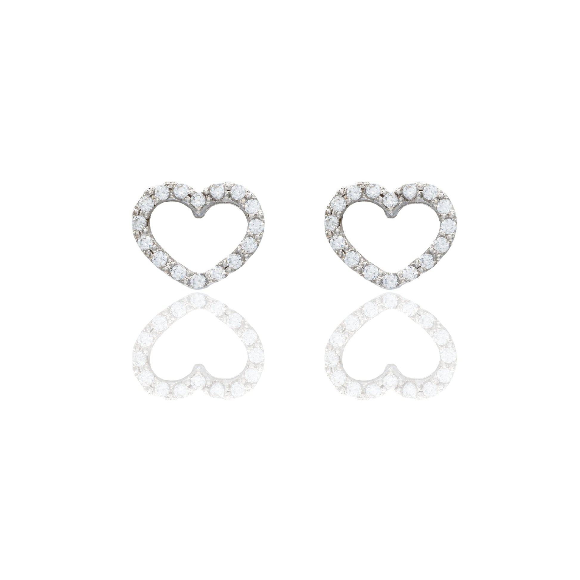 Orecchini Oro Bianco Oro 18 carati Contorno cuore pavè Zirconi Bianchi lunghezza cm.1,00 larghezza cm.0,70