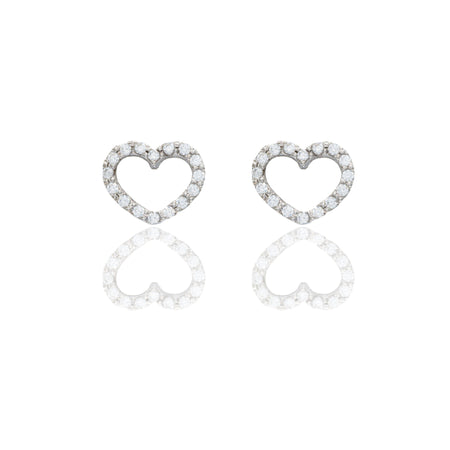 Orecchini Oro Bianco Oro 18 carati Contorno cuore pavè Zirconi Bianchi lunghezza cm.1,00 larghezza cm.0,70