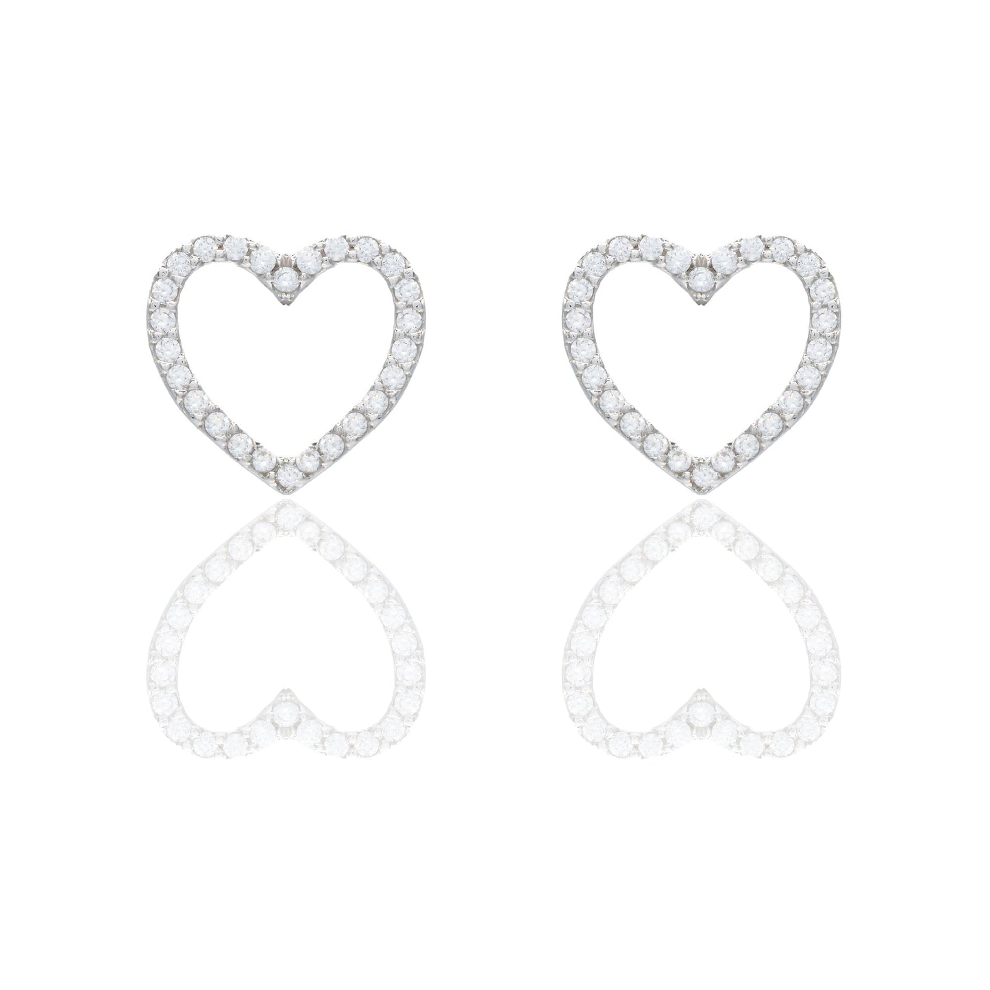 Orecchini Oro Bianco Oro 18 carati Contorno cuore pavè Zirconi Bianchi lunghezza cm.1,30 larghezza cm.1,00