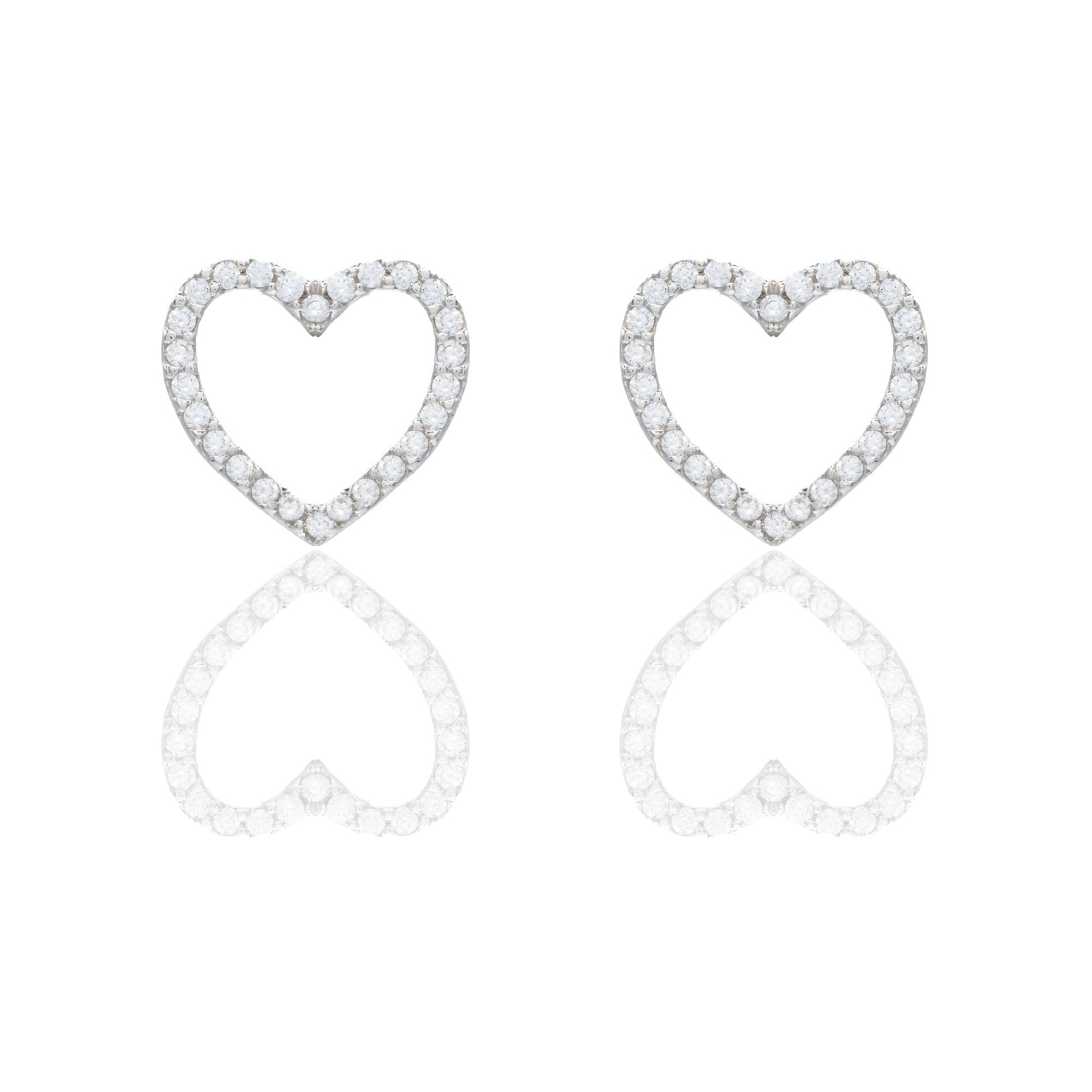 Orecchini Oro Bianco Oro 18 carati Contorno cuore pavè Zirconi Bianchi lunghezza cm.1,30 larghezza cm.1,00