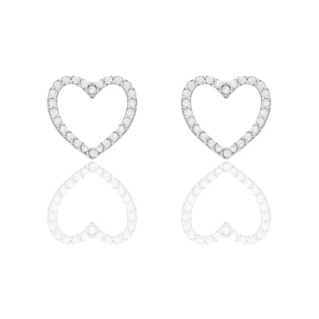 Orecchini Oro Bianco Oro 18 carati Contorno cuore pavè Zirconi Bianchi lunghezza cm.1,30 larghezza cm.1,00
