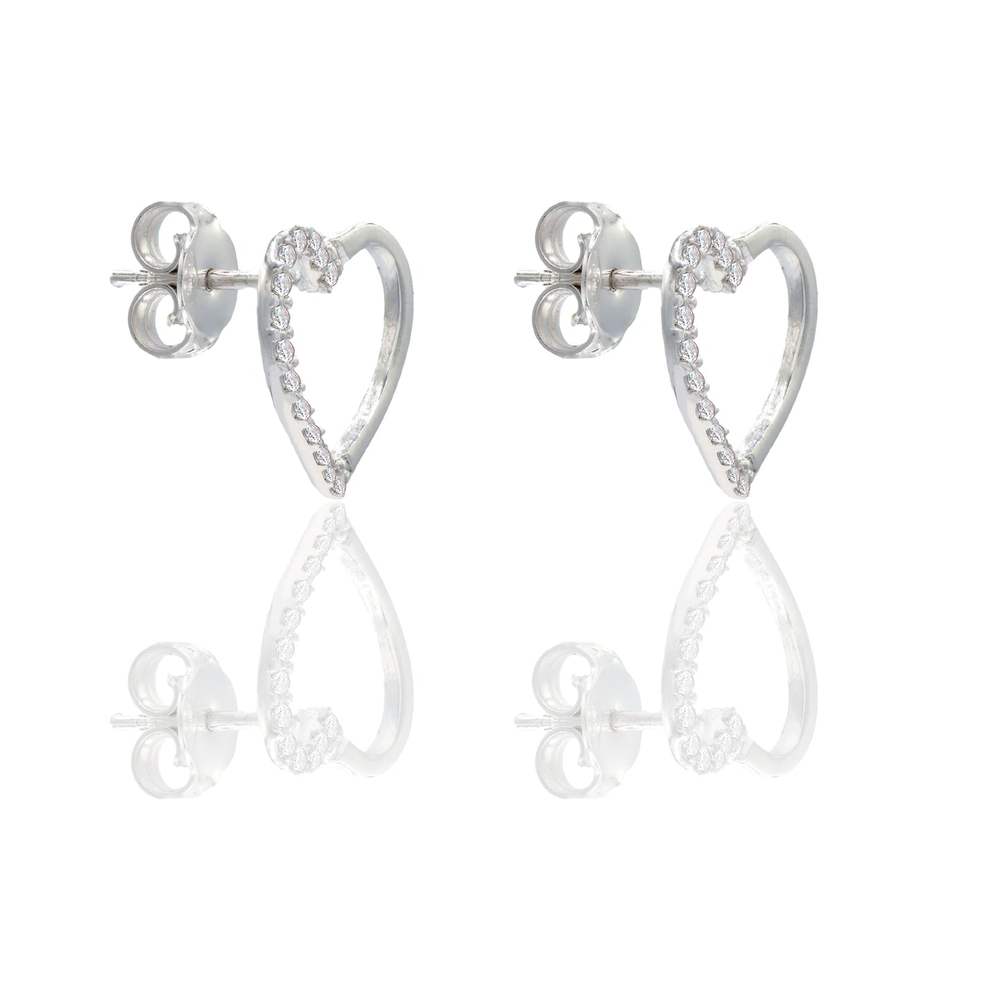 ORECCHINI DONNA CUORE META' LUCIDO META' ZIRCONATO PAVE'