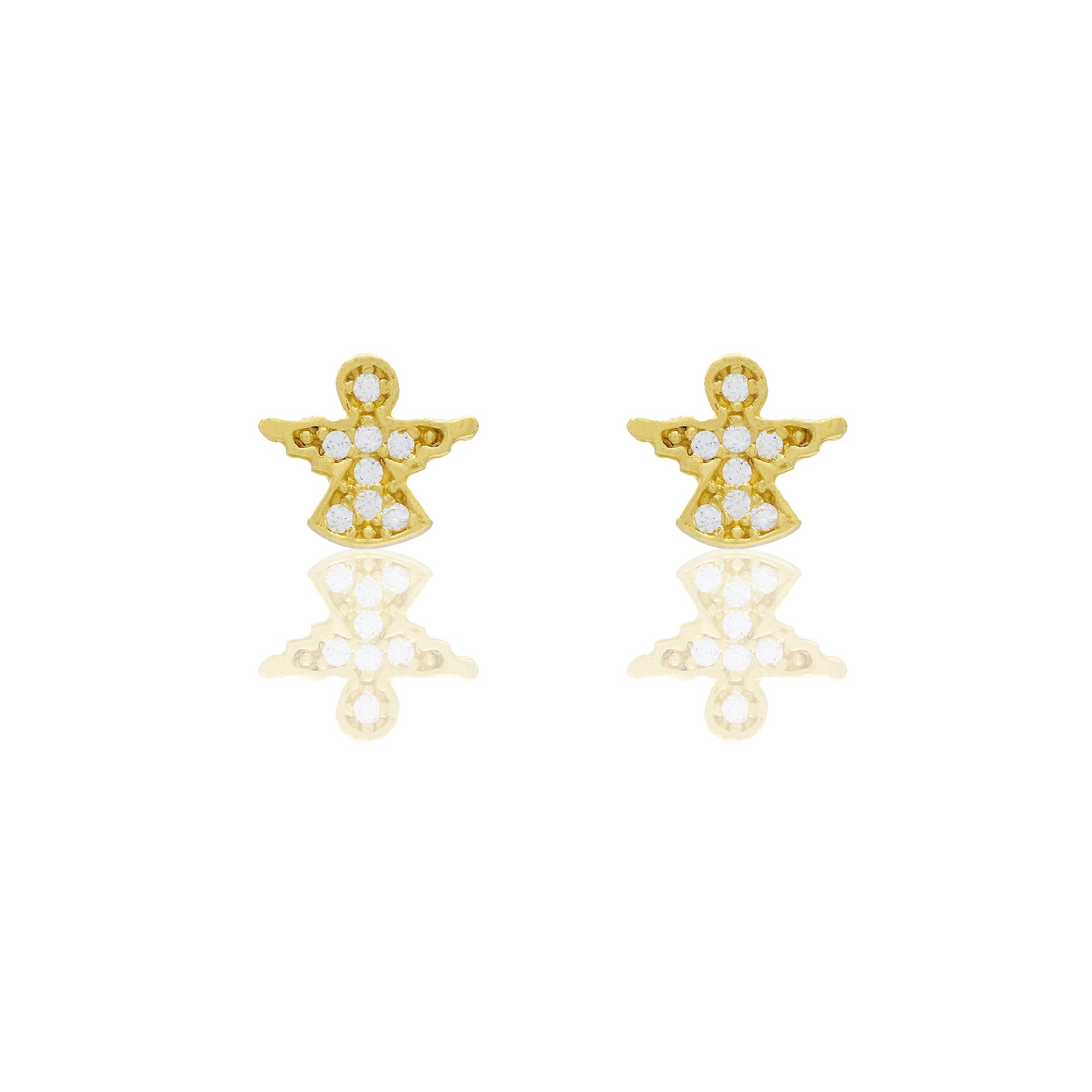 Orecchini Oro Giallo Oro 18 carati Angioletto pavè Zirconi Bianchi lunghezza cm.0,5 larghezza cm.0,5