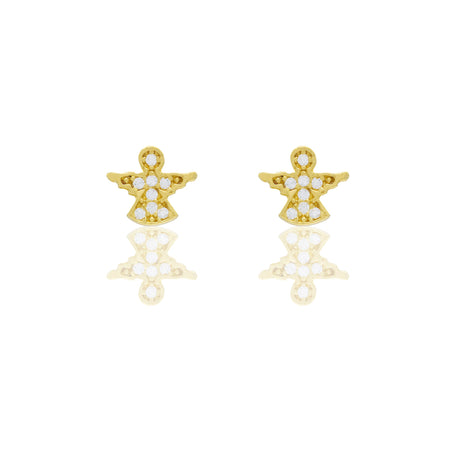 Orecchini Oro Giallo Oro 18 carati Angioletto pavè Zirconi Bianchi lunghezza cm.0,5 larghezza cm.0,5