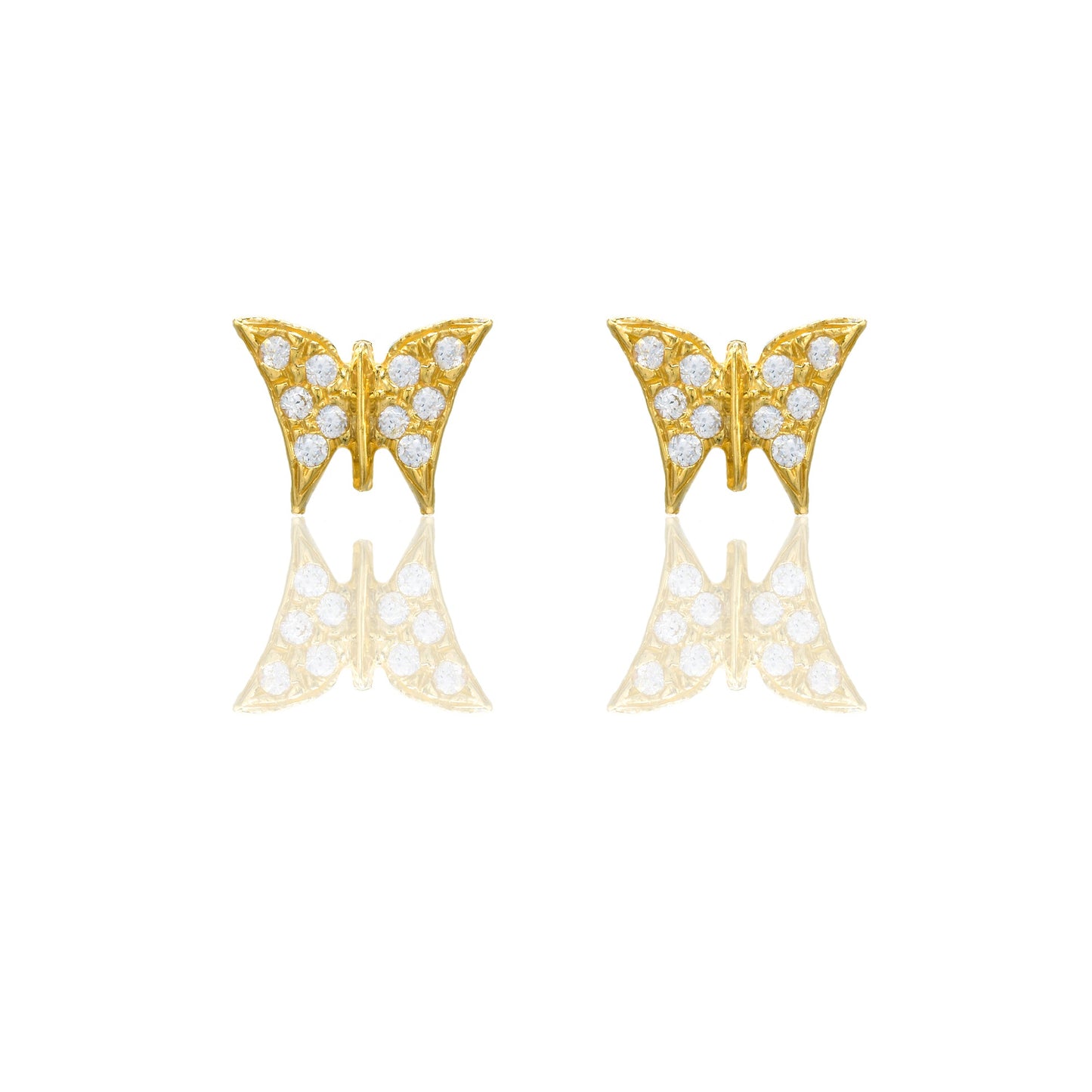 Orecchini Oro Giallo Oro 18 carati Farfalla pavè Zirconi Bianchi lunghezza cm.0,9 larghezza cm.0,5