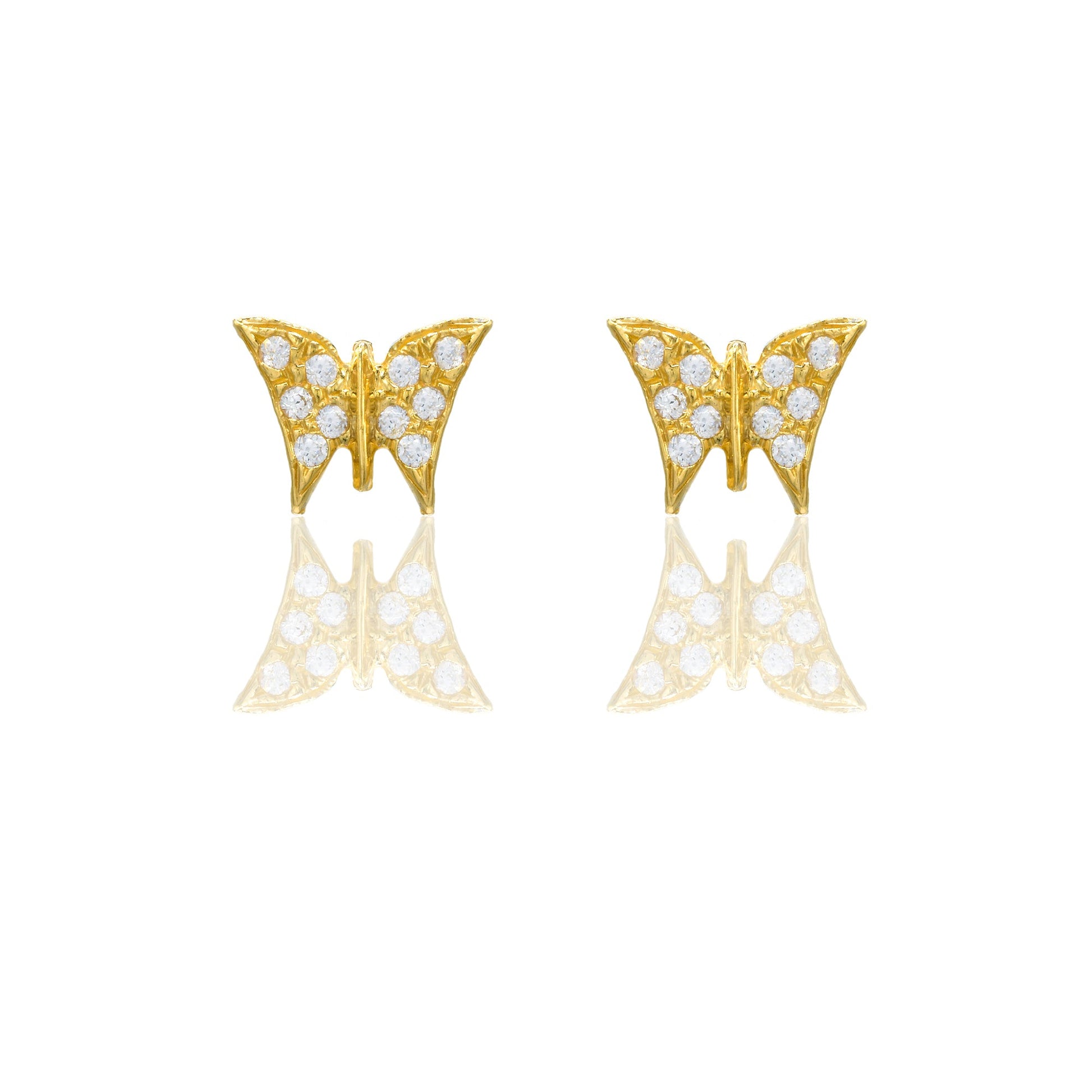 Orecchini Oro Giallo Oro 18 carati Farfalla pavè Zirconi Bianchi lunghezza cm.0,9 larghezza cm.0,5