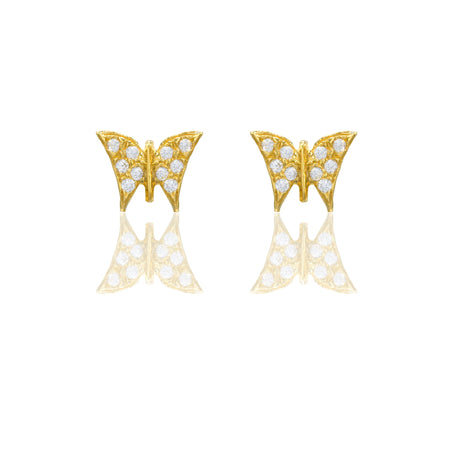 Orecchini Oro Giallo Oro 18 carati Farfalla pavè Zirconi Bianchi lunghezza cm.0,9 larghezza cm.0,5