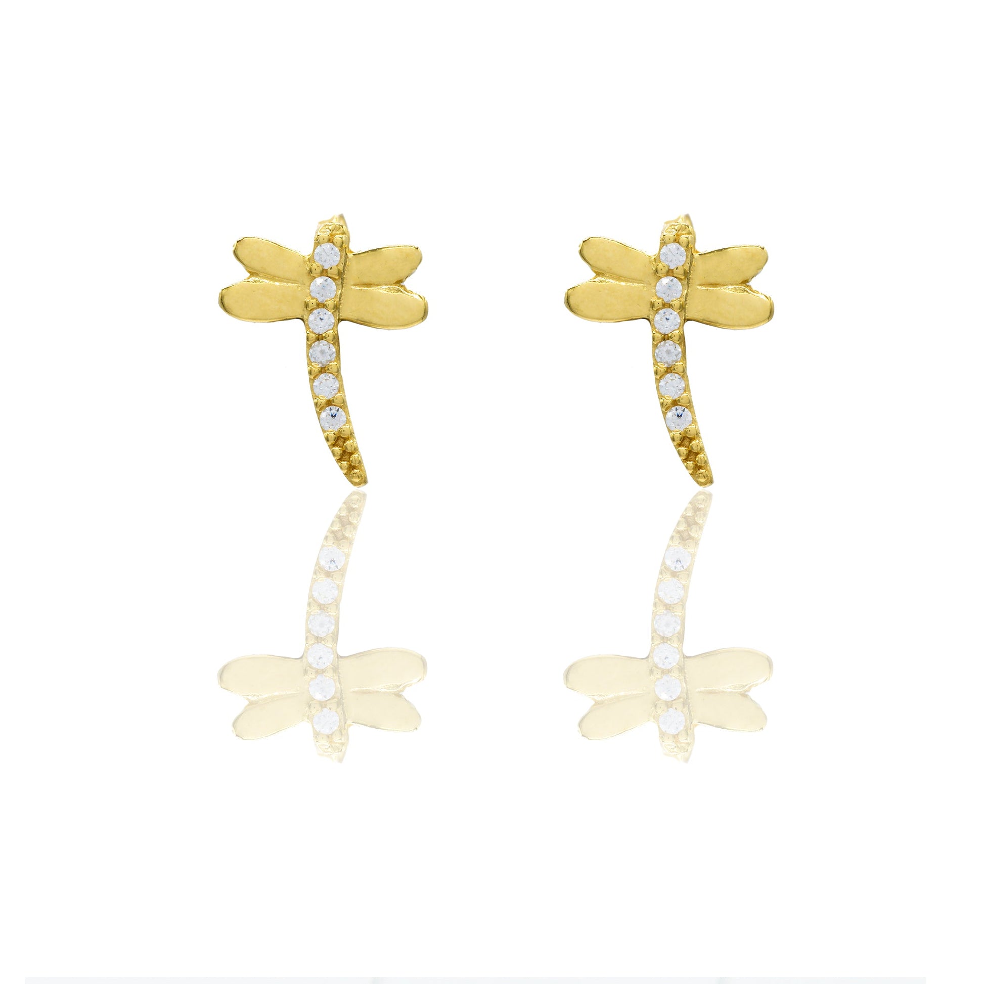 Orecchini Oro Giallo Oro 18 carati Libellula pavè Zirconi Bianchi lunghezza cm.1,00 larghezza cm.0,6