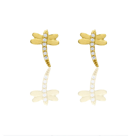 Orecchini Oro Giallo Oro 18 carati Libellula pavè Zirconi Bianchi lunghezza cm.1,00 larghezza cm.0,6