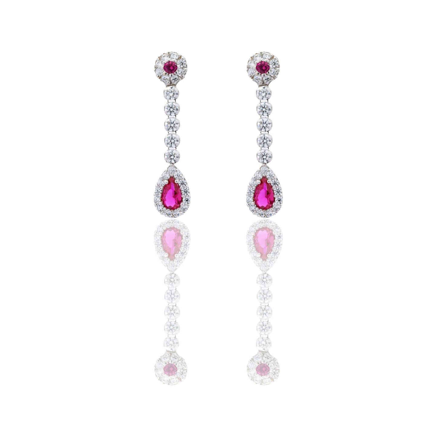 Orecchini Oro Bianco Oro 18 carati Goccia Pendente Zirconi Bianchi, Zirconi Rossi 