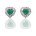 Orecchini Oro Bianco Oro 18 carati Cuore Con Doppio Contorno Zircone Azzurro, Zirconi Bianchi 