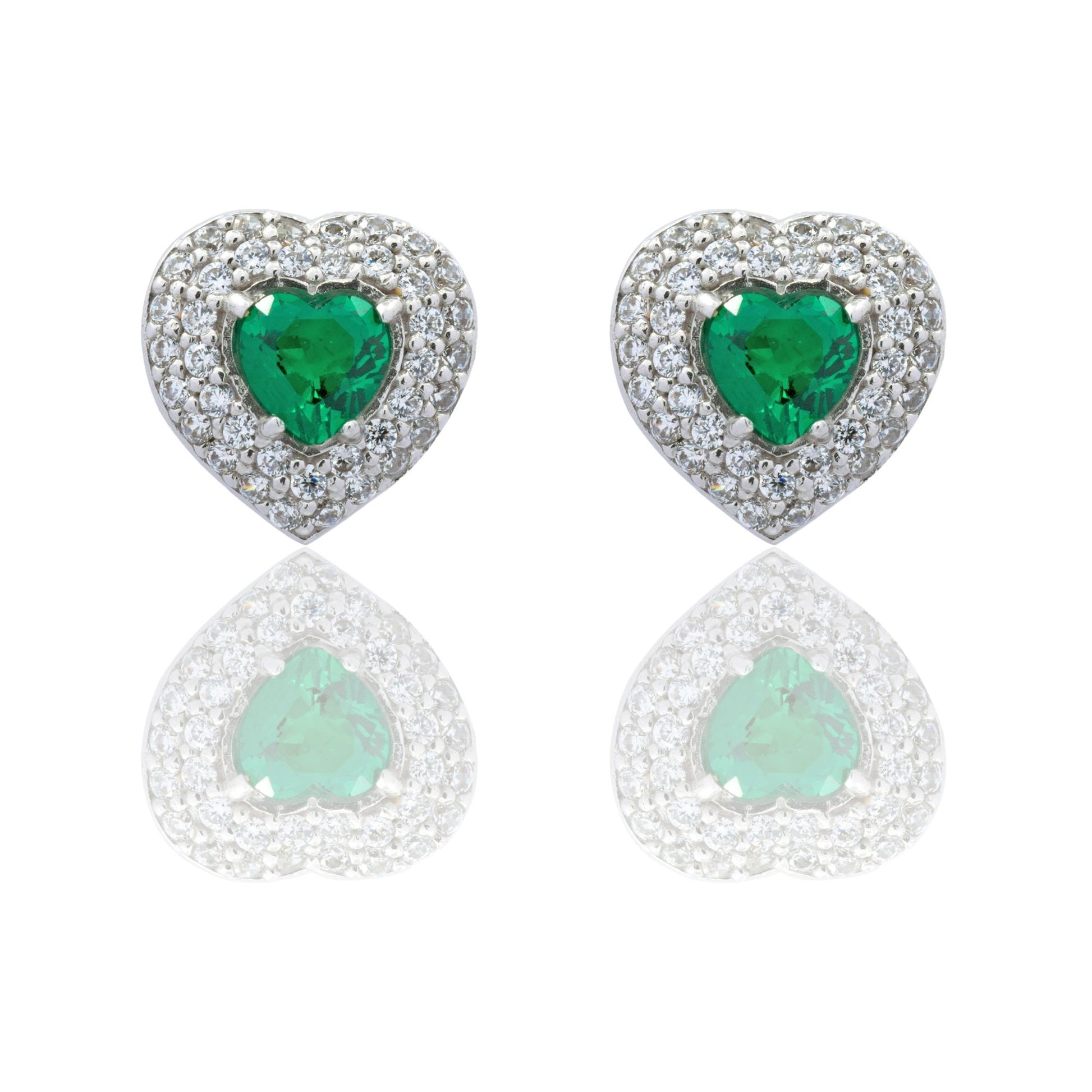 Orecchini Oro Bianco Oro 18 carati Cuore Con Doppio Contorno Zircone Azzurro, Zirconi Bianchi 