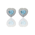 Orecchini Oro Bianco Oro 18 carati Cuore Con Doppio Contorno Zirconi Bianchi, Zircone Rosso 