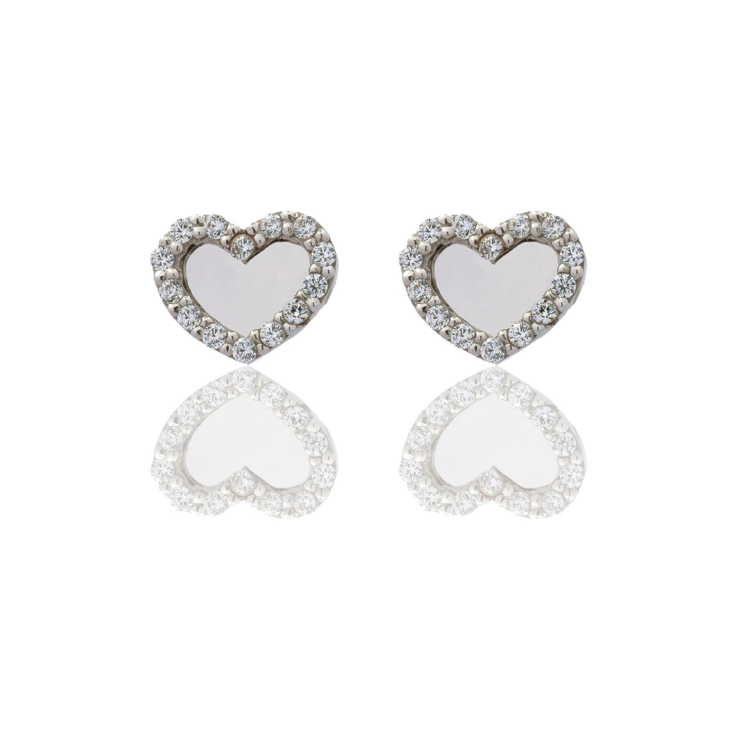 Orecchini Oro Bianco Oro 18 carati A Lobo Cuore A Lastra Con Contorno Zirconi Bianchi