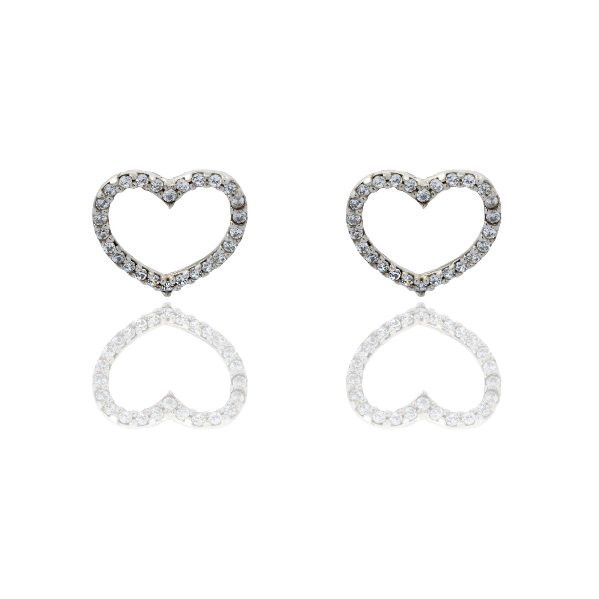 Orecchini Oro Bianco Oro 18 carati Contorno cuore  pavè Zirconi Bianchi cm. 1,5