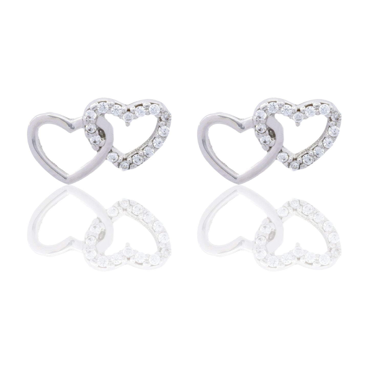 Orecchini Oro Bianco Oro 18 carati Cuori Intrecciati A Lobo Zirconi Bianchi