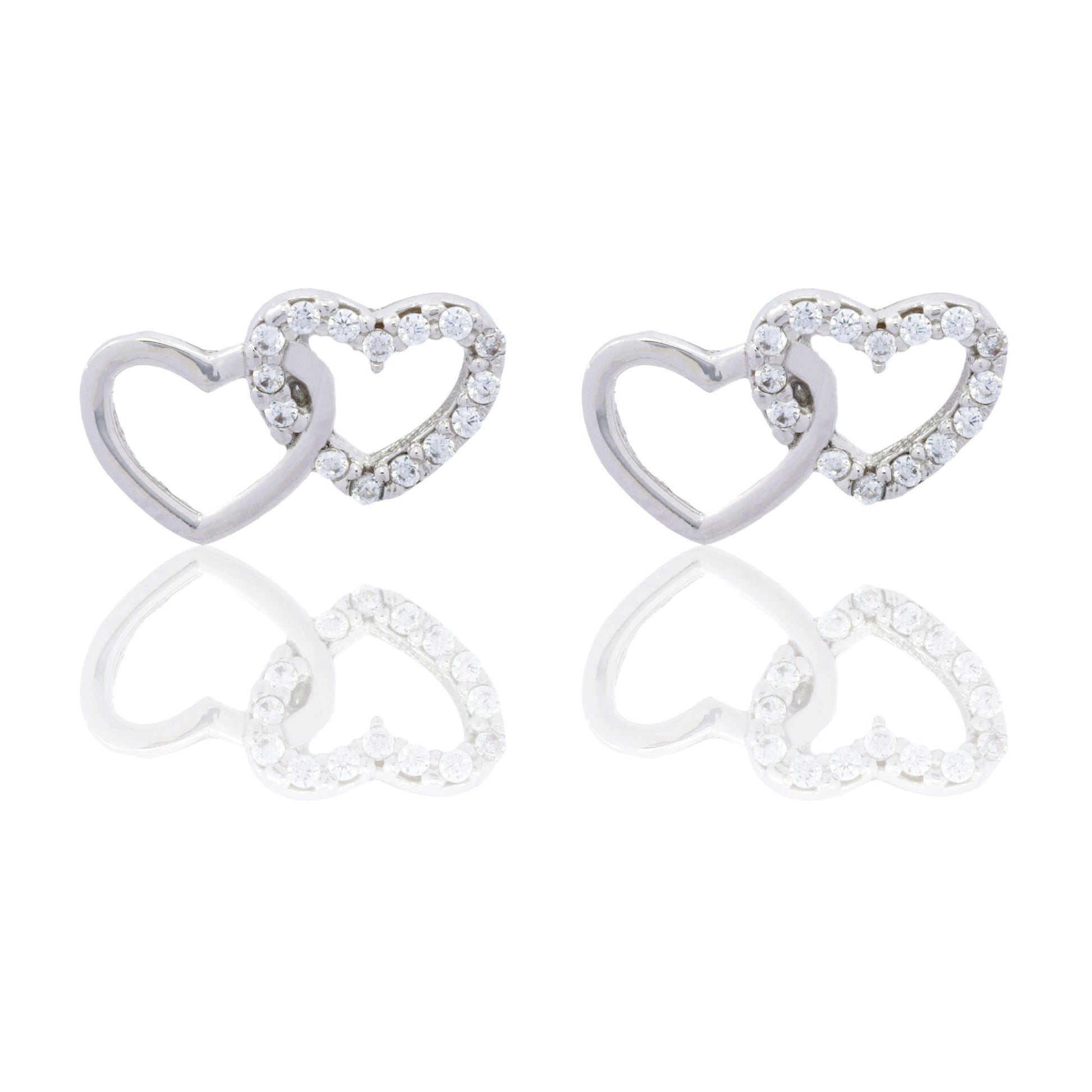 Orecchini Oro Bianco Oro 18 carati Cuori Intrecciati A Lobo Zirconi Bianchi