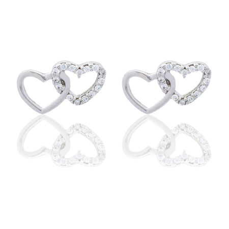 Orecchini Oro Bianco Oro 18 carati Cuori Intrecciati A Lobo Zirconi Bianchi