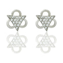 Orecchini Oro Bianco Oro 18 carati Triangolo Con Contorno Asimmetrico Zirconi Bianchi