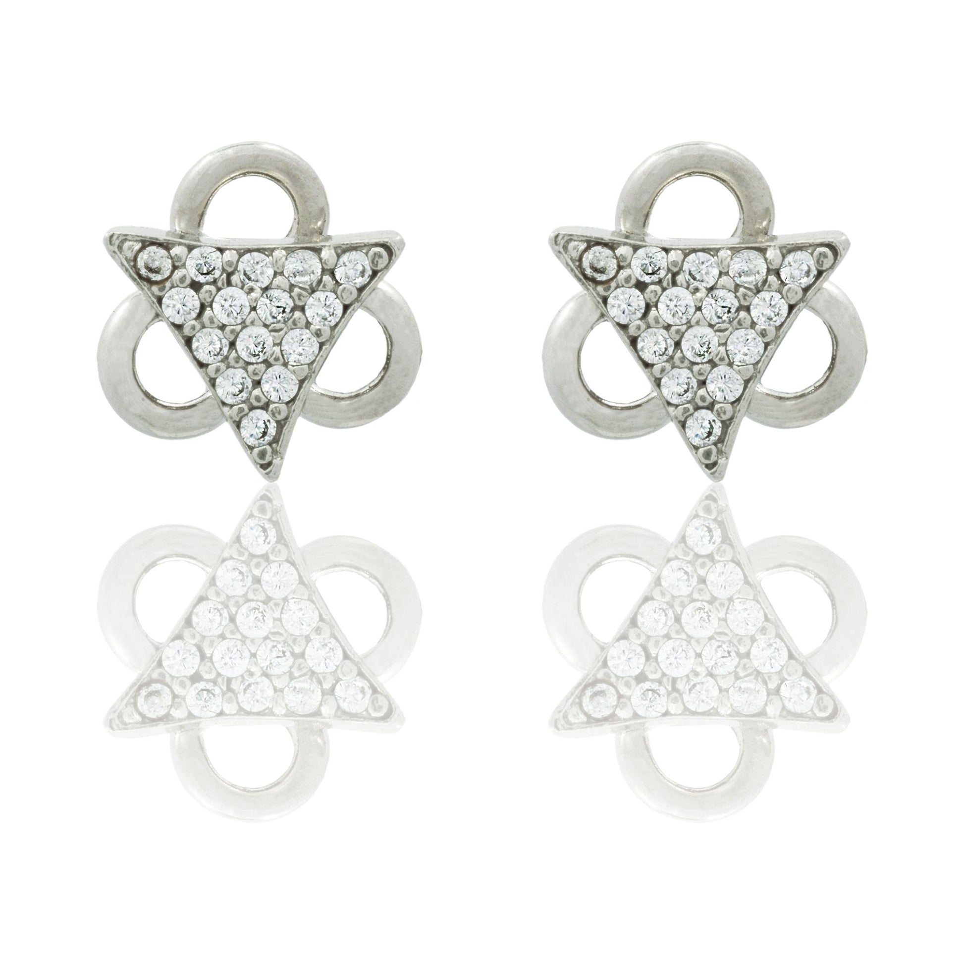 Orecchini Oro Bianco Oro 18 carati Triangolo Con Contorno Asimmetrico Zirconi Bianchi