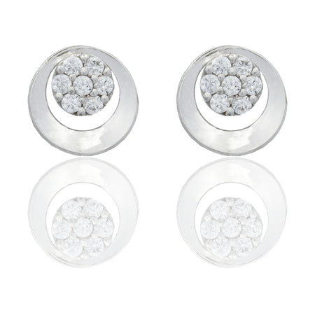 Orecchini Oro Bianco Oro 18 carati Cerchio Con Contorno Asimmetrico Zirconi Bianchi