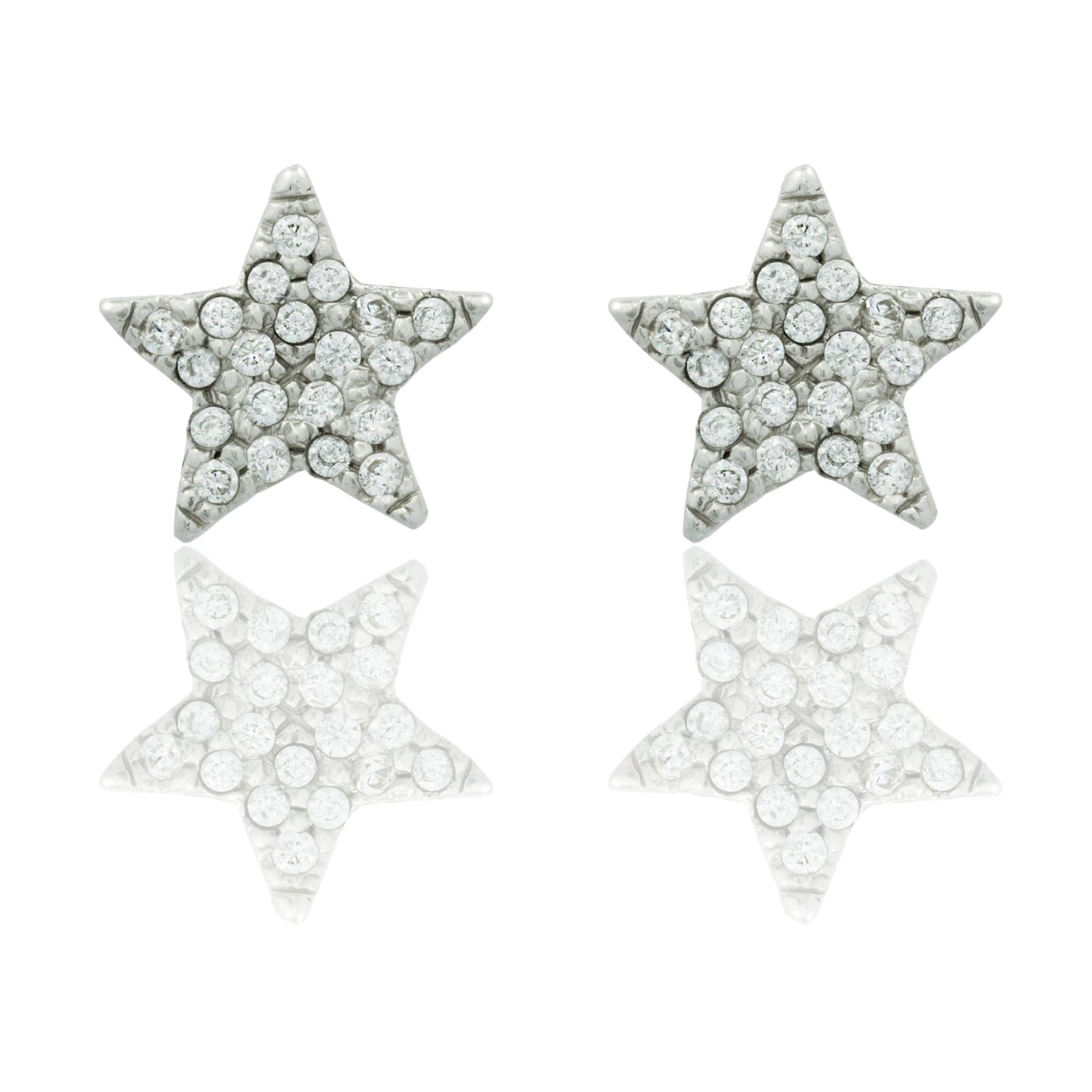 Orecchini Oro Bianco Oro 18 carati Stella A Lobo Zirconi Bianchi