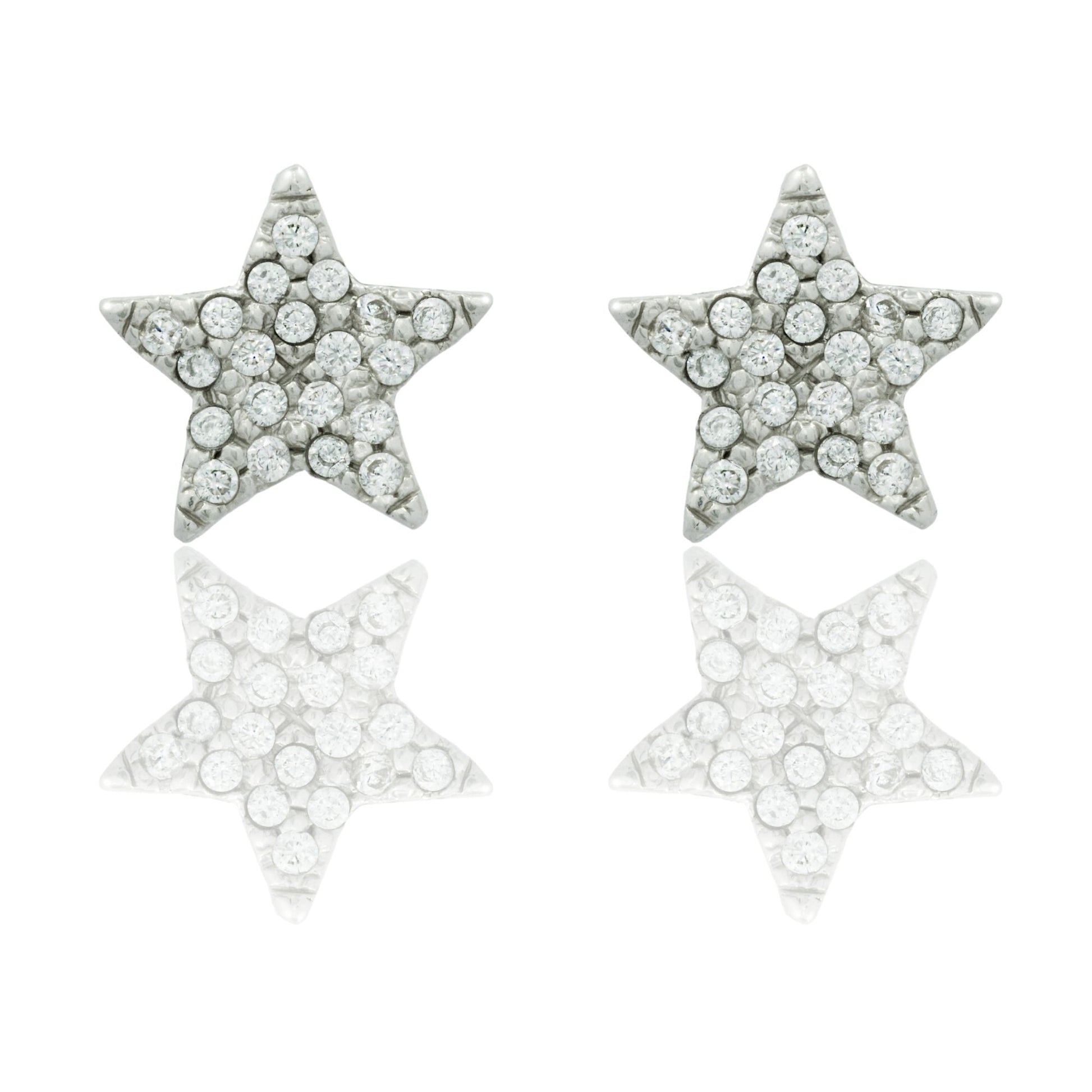 Orecchini Oro Bianco Oro 18 carati Stella A Lobo Zirconi Bianchi