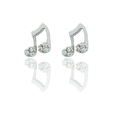 Orecchini Oro Bianco Oro 18 carati Nota Musicale A Lobo Zirconi Bianchi