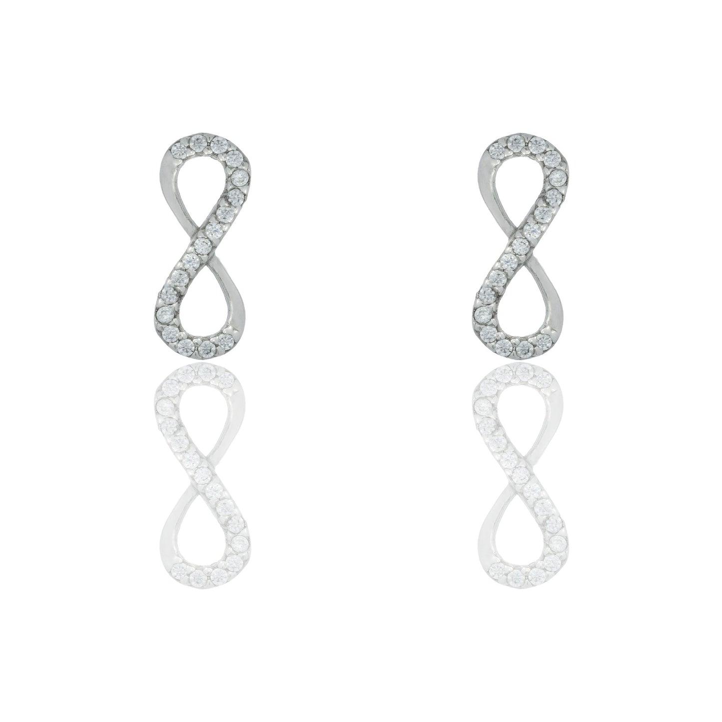 Orecchini Oro Bianco Oro 18 carati Simbolo Infinito A Lobo Zirconi Bianchi