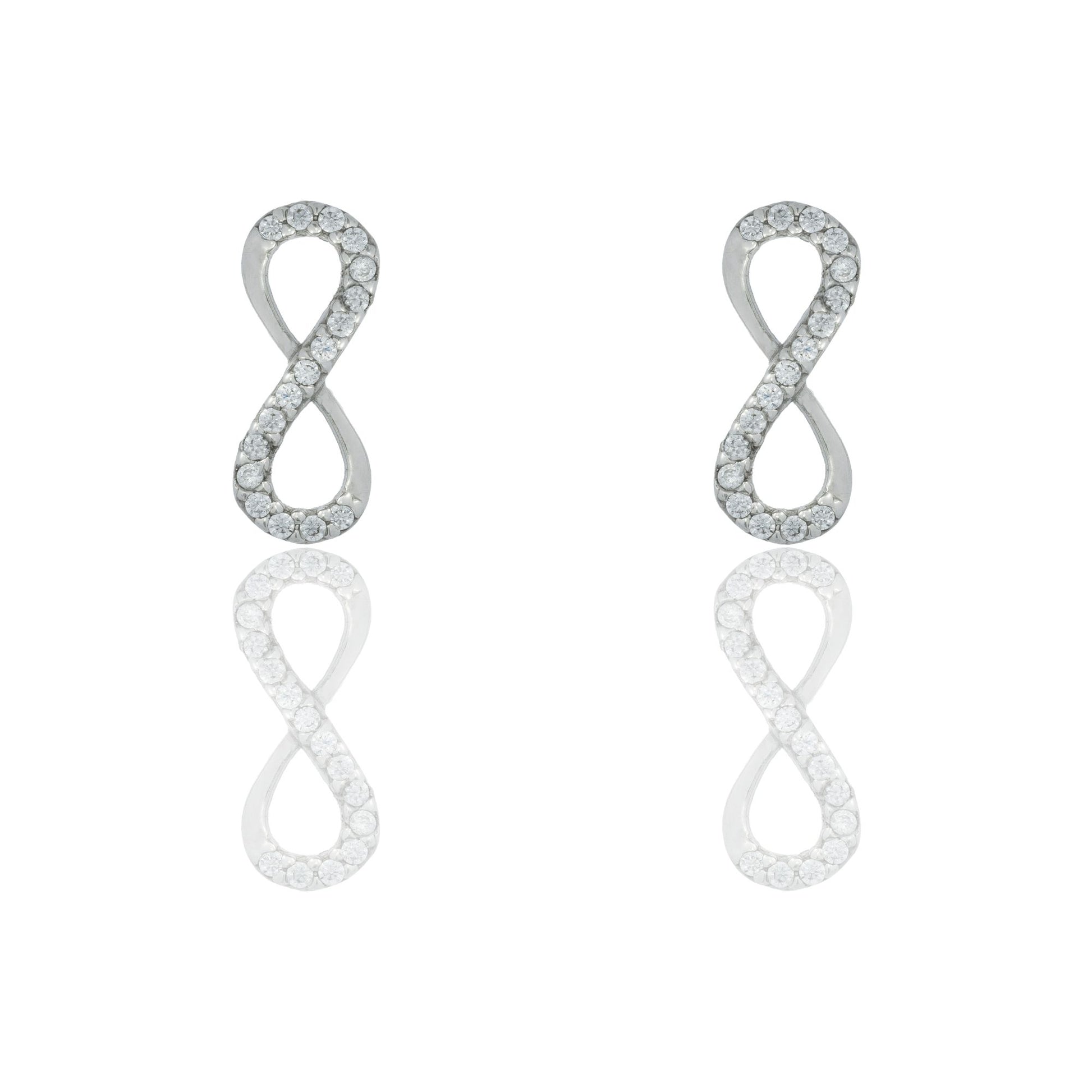 Orecchini Oro Bianco Oro 18 carati Simbolo Infinito A Lobo Zirconi Bianchi