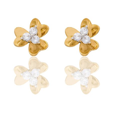 Orecchini Oro Giallo Oro 18 carati  Fiore A Lobo Zirconi Bianchi