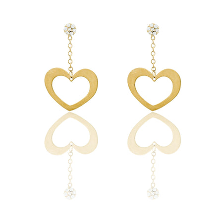 Orecchini Oro Giallo Oro 18 carati Cuore A Lastra Traforato Pendente Zirconi Bianchi