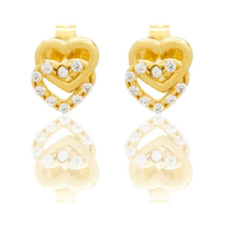 Orecchini Oro Giallo Oro 18 carati Cuori Forati A Lobo Zirconi Bianchi