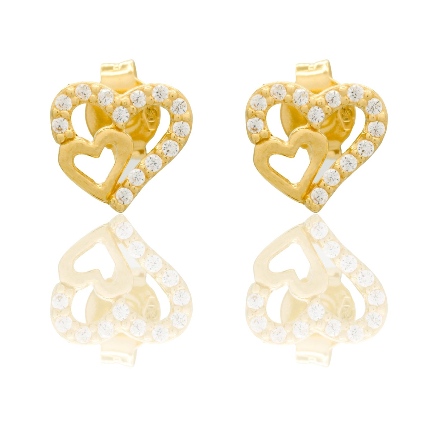 Orecchini Oro Giallo Oro 18 carati Cuori Forati A Lobo Zirconi Bianchi