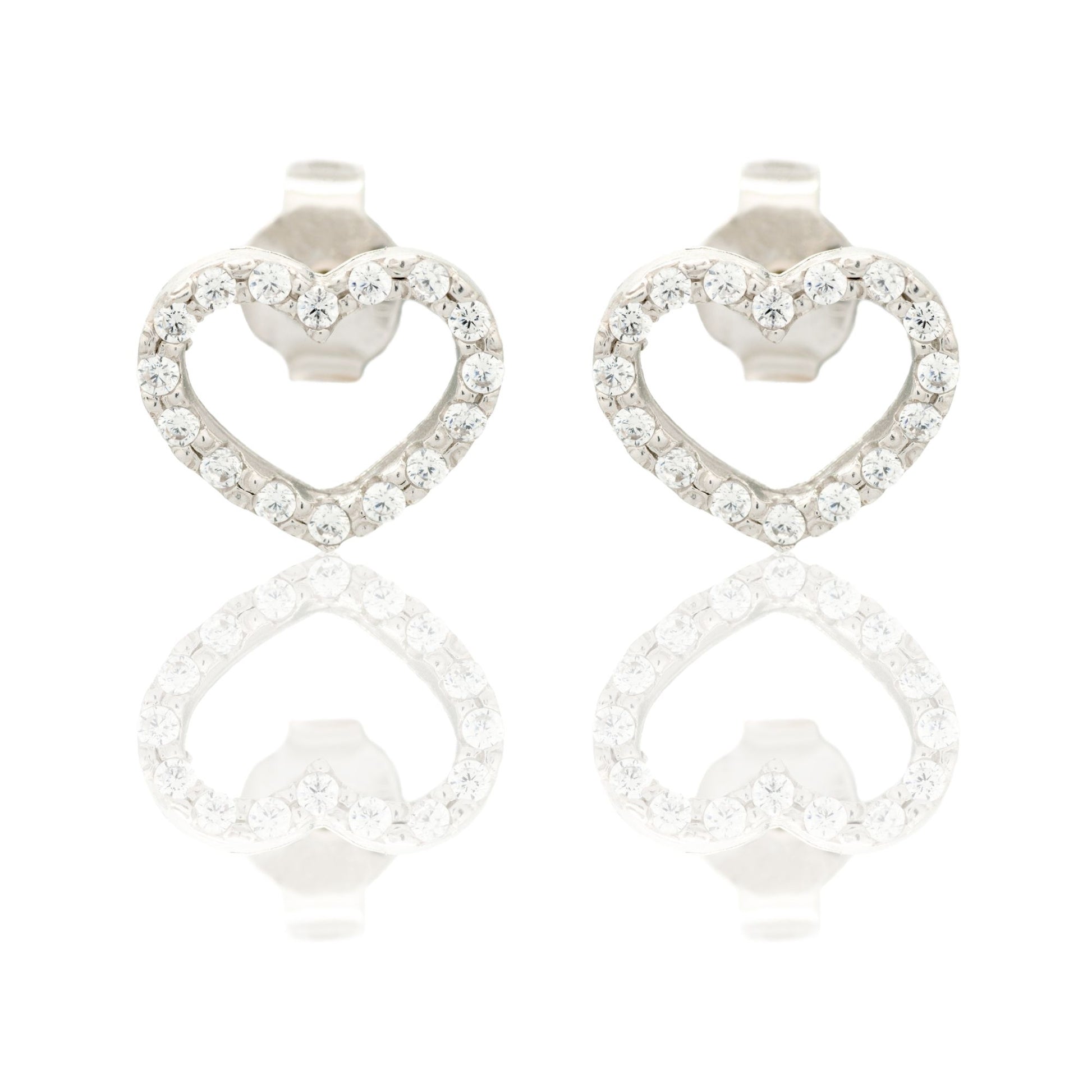 Orecchini Oro Bianco Oro 18 carati Cuore Forato A Lobo Zirconi Bianchi