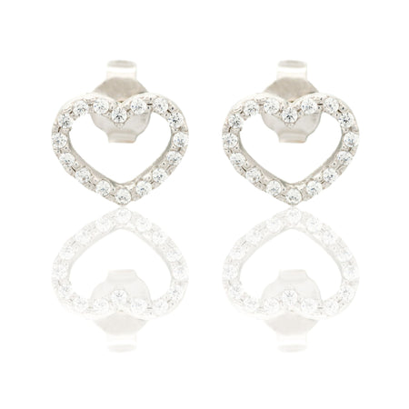 Orecchini Oro Bianco Oro 18 carati Cuore Forato A Lobo Zirconi Bianchi