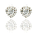 Orecchini Oro Bianco Oro 18 carati Cuore A Lobo Centro E Contorno Zirconi Bianchi