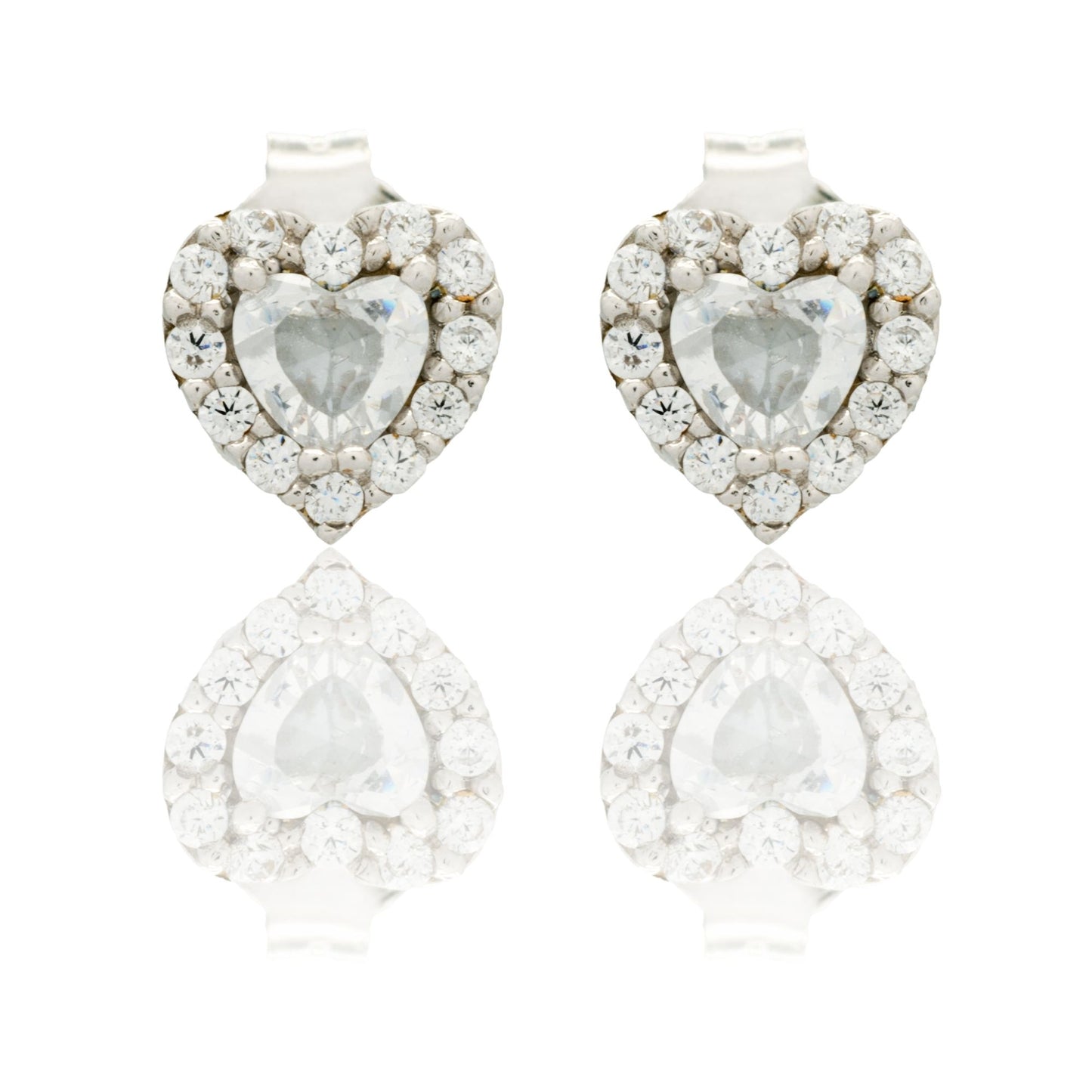 Orecchini Oro Bianco Oro 18 carati Cuore A Lobo Centro E Contorno Zirconi Bianchi