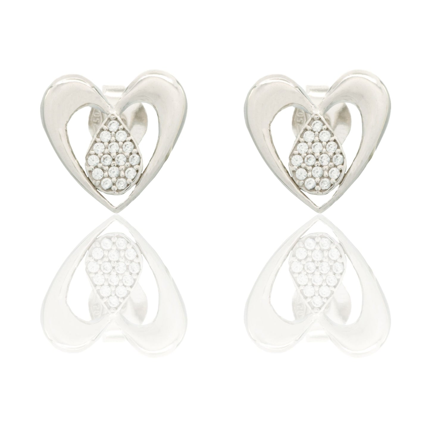 Orecchini Oro Bianco Oro 18 carati Cuore Traforato A Lobo  Con Goccia  Zirconi Bianchi