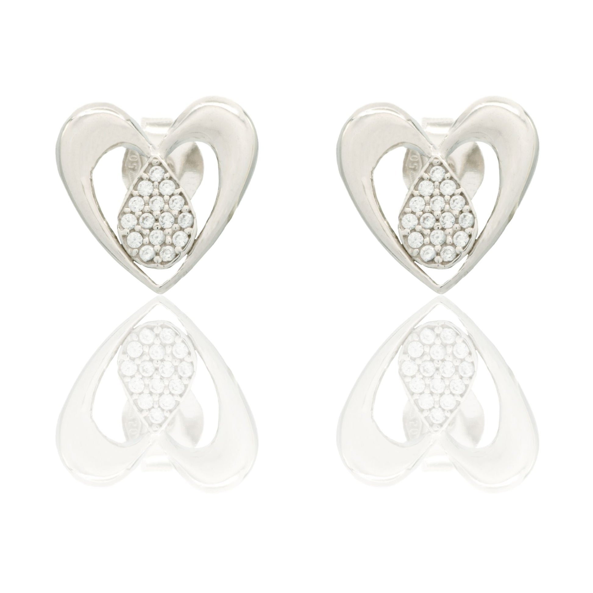 Orecchini Oro Bianco Oro 18 carati Cuore Traforato A Lobo  Con Goccia  Zirconi Bianchi
