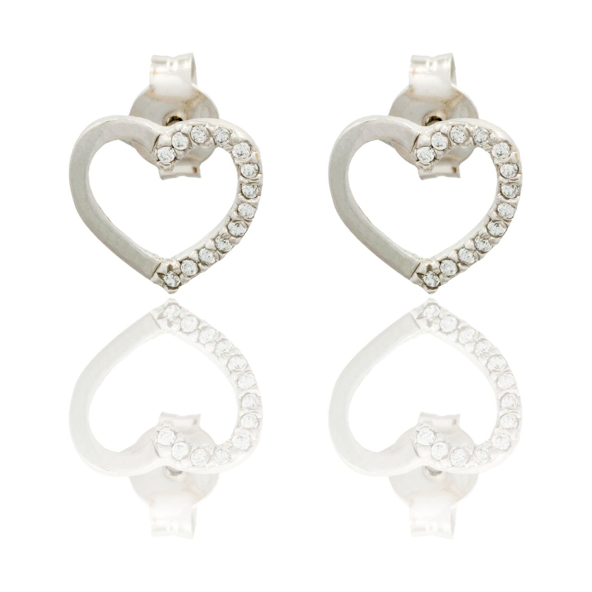 Orecchini Oro Bianco Oro 18 carati Cuore Forato A Lobo Zirconi Bianchi