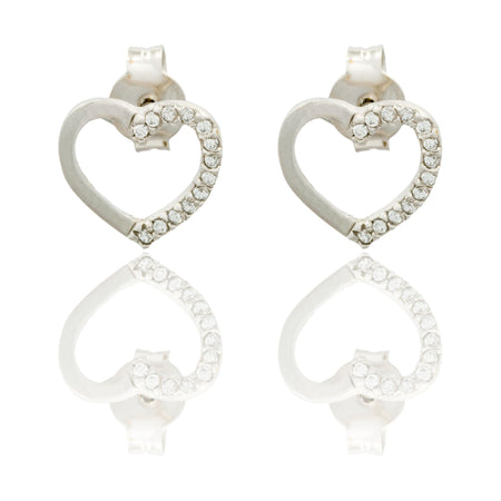 Orecchini Oro Bianco Oro 18 carati Cuore Forato A Lobo Zirconi Bianchi