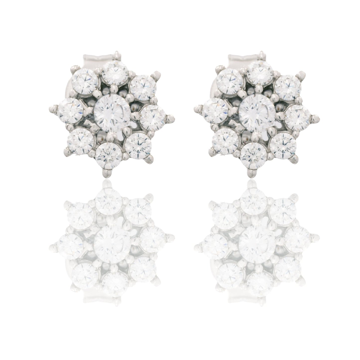 Orecchini Oro Bianco Oro 18 carati Toppa A Lobo Zirconi Bianchi