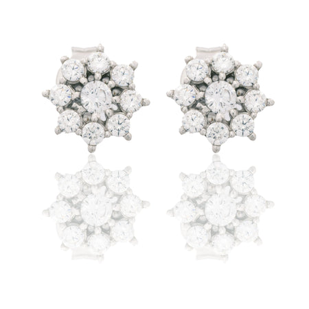 Orecchini Oro Bianco Oro 18 carati Toppa A Lobo Zirconi Bianchi