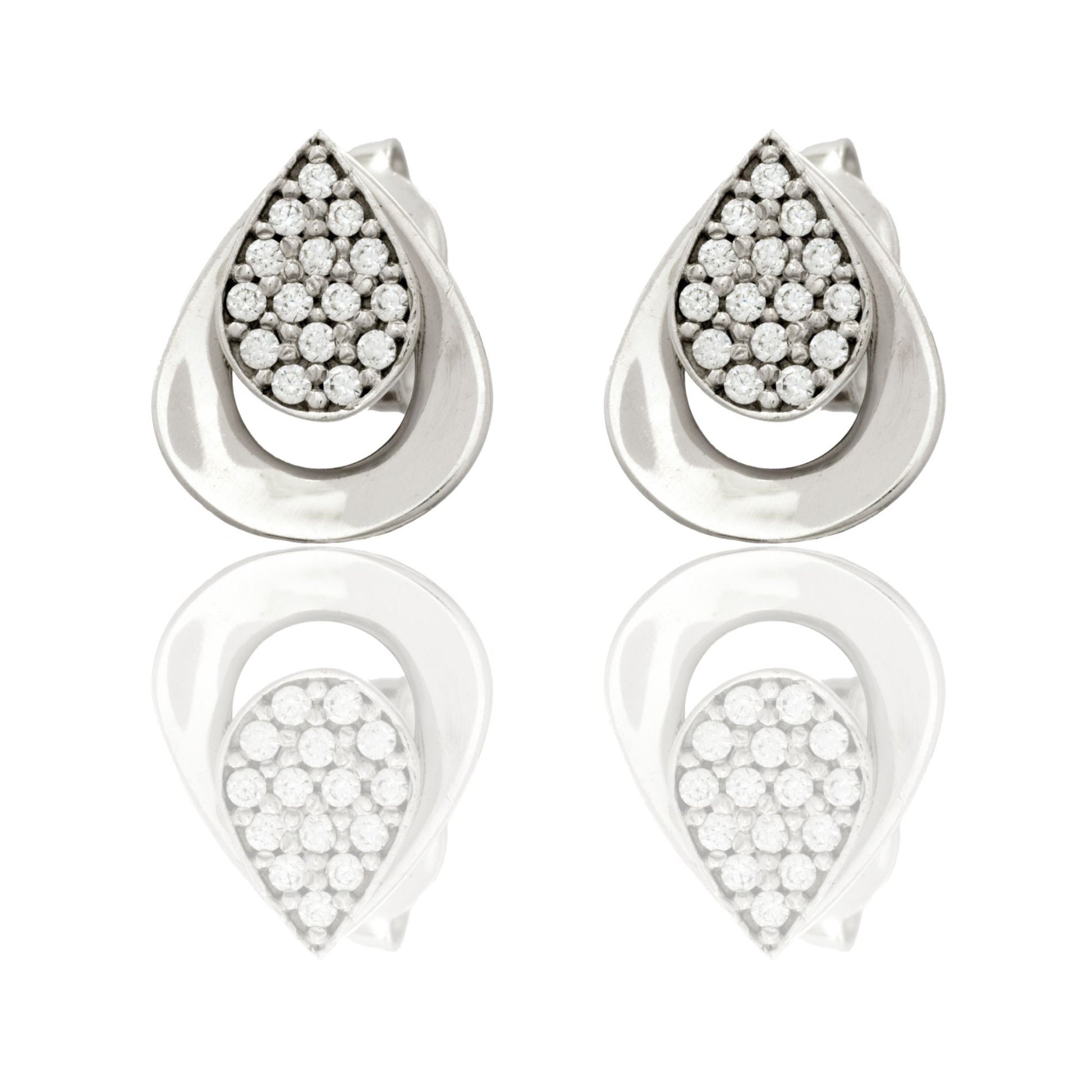 Orecchini Oro Bianco Oro 18 carati Goccia A Lobo Con Contorno  Zirconi Bianchi