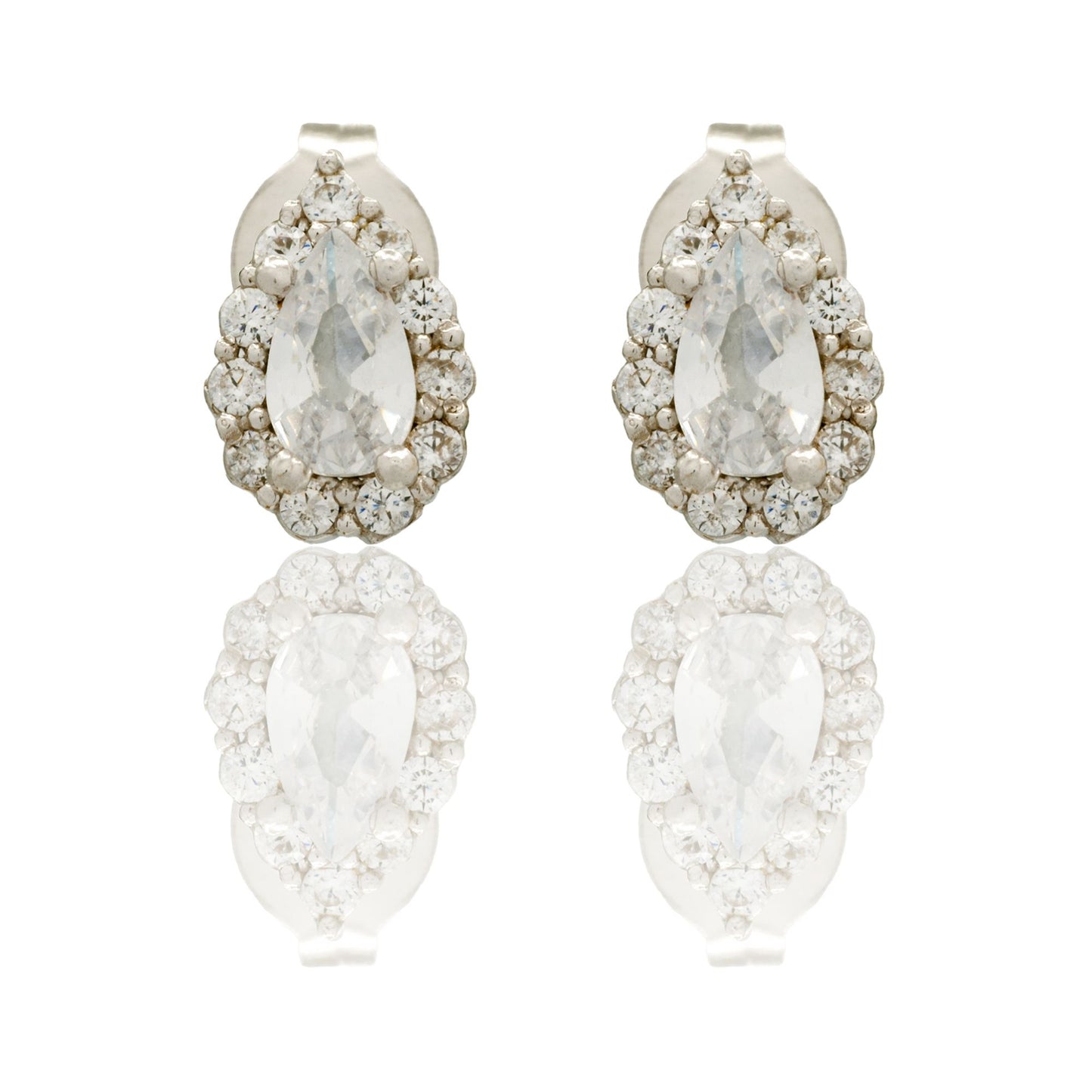 Orecchini Oro Bianco Oro 18 carati Goccia A Lobo Centro E Contorno Zirconi Bianchi