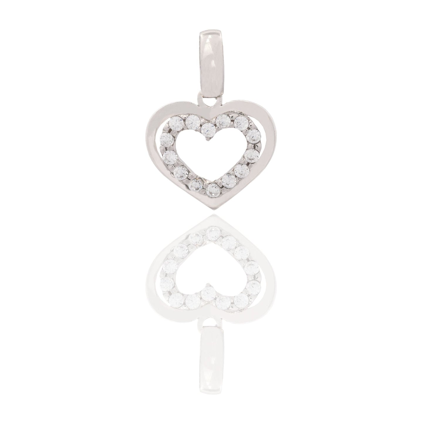 Ciondolo Oro Bianco Oro 18 carati Cuore Traforato Zirconi Bianchi cm.1,5