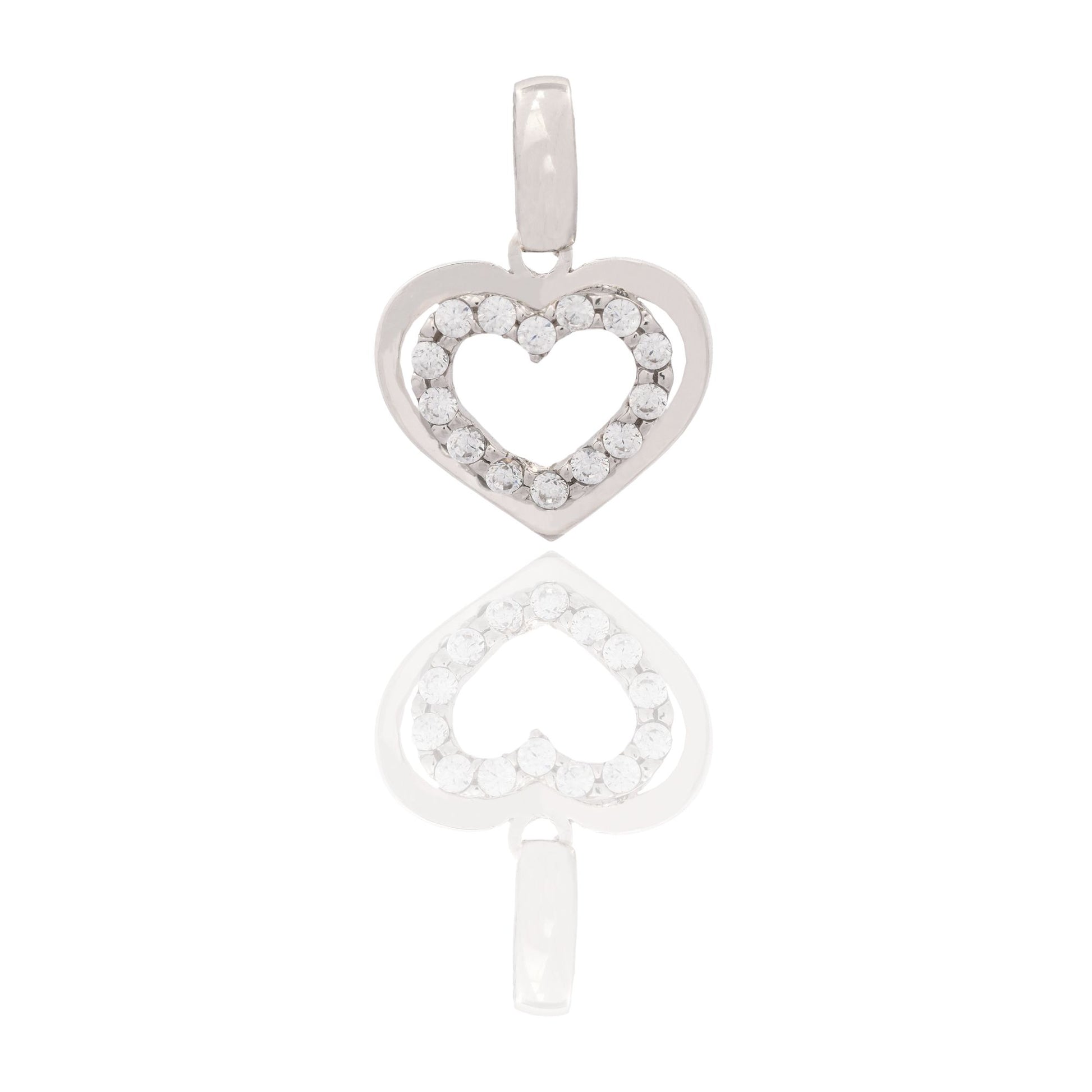 Ciondolo Oro Bianco Oro 18 carati Cuore Traforato Zirconi Bianchi cm.1,5