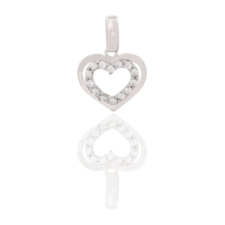 Ciondolo Oro Bianco Oro 18 carati Cuore Traforato Zirconi Bianchi cm.1,5