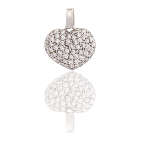 Ciondolo Oro Bianco Oro 18 carati Cuore Ondulato Pave' Zirconi Bianchi cm.1,5